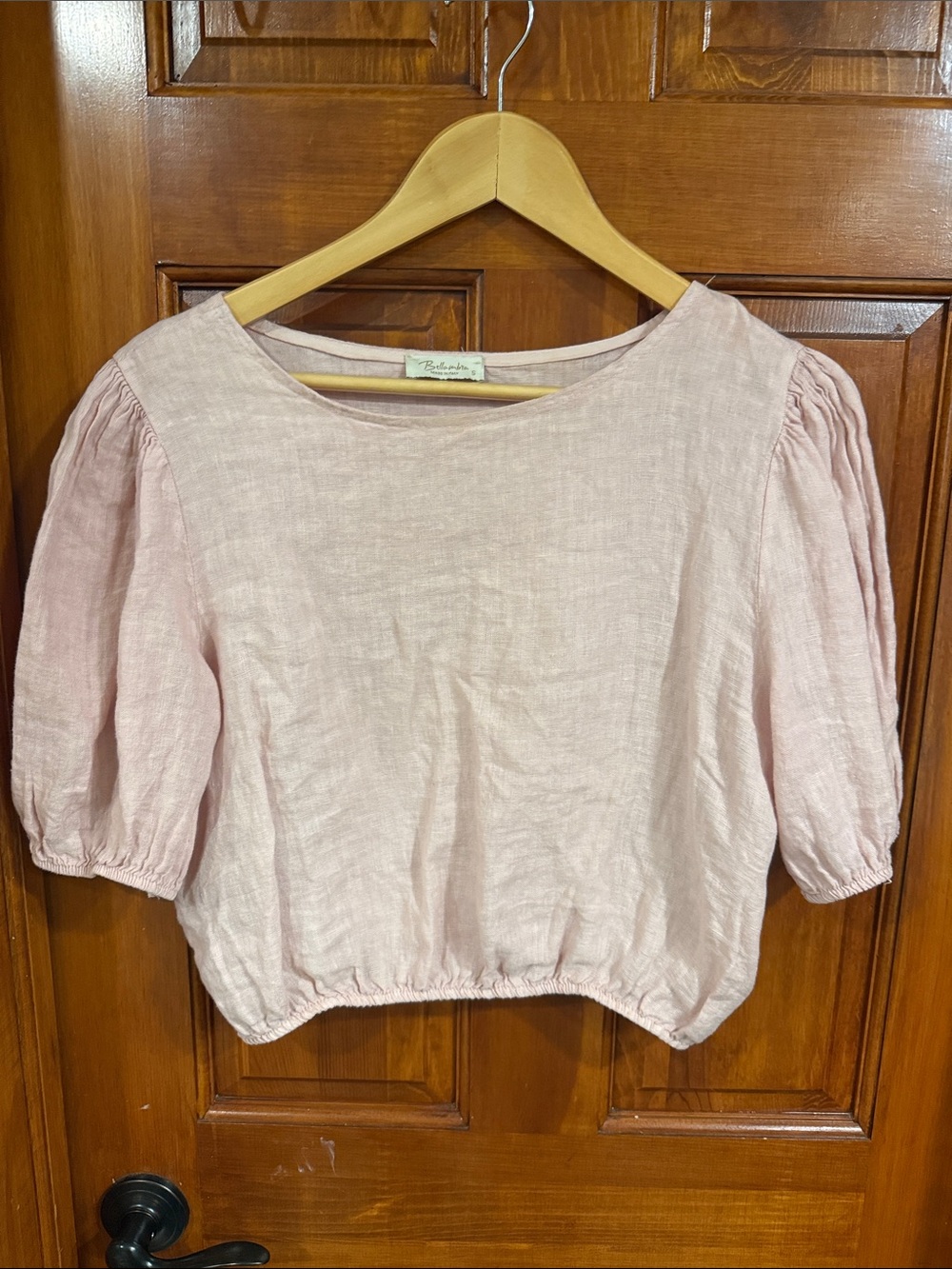 Pale Pink Linen Puff Sleeve Top